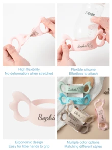 1pc Personalized Customization Debossed Name And Pattern Wings Silicone Baby Bottle Cover Lightweight Baby Bottle Handle Grip Sleeve With Partial Protection, Anti-Slip Design For Bottles And Water Cups Childern Essentials Gifts - Multicolor Laser - View 10