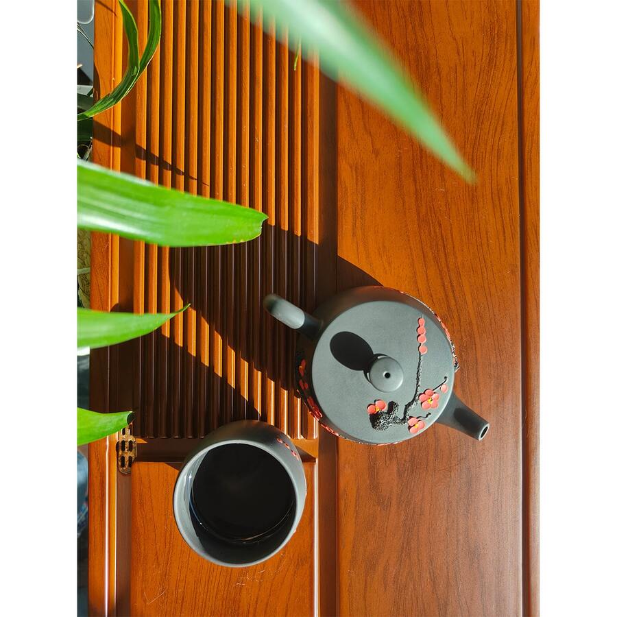 一套紫砂梅花茶壶套装，紫砂茶具，家用旅行茶具，包含1个茶壶、1个主人茶杯、6个客人茶杯，适用于餐厅、家庭、办公室等场所，中国功夫茶壶 - 彩色 - 查看 1