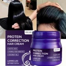 3pcs Protein Hair Straightening Cream, Containing Coconut Oil And Glycerin, Moisturizes And Hydrates, Prevents Hair From Drying Out, Makes Hair Smooth, Provides Long-Lasting Hair Straightening Effect And Lasts For A Long Time,Collagen Hair Mask,Keratin Hair Care Balance Hair Mask For Healthy Scalp - 正裝 - 查看 1