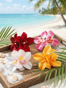 4个热带夏威夷风情花朵发夹，彩色人造非洲菊发夹，适合夏季海滩、夏威夷主题派对、婚礼、波西米亚风情人节婚礼发饰（红色、黄色、粉色、白色），头部饰品，发夹，发卡，花朵发夹，发卡 - 彩色 - 查看 3