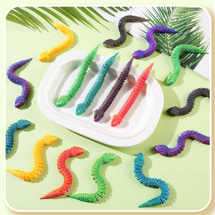 1/5/10/20 piezas Mini Serpiente Víbora 3D impresa, (Los colores y estilos del producto no se limitan a los que se muestran en la imagen) Serpiente Víbora de arte moderno de color y estilo aleatorio, modelo de juguete con articulaciones móviles y decorativa de gema - Multicolor - Ver 1