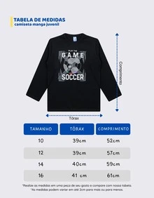 Kit 5 Camisetas Manga Longa Juvenil Menino Algodão 10 Ao 16 - Multicolorido - Visão 3