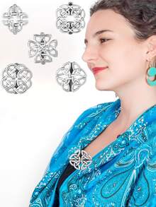 1/5Pcs Silver Vintage Celtic Shawl Clips, Retro Waist Tightening Brooch Pins, Women Girls Cardigan Scarf Dress Fasteners - Silver - View 4