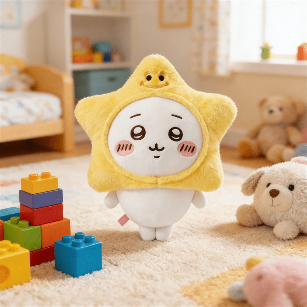 Chiikawa Series Small Standing Plush Doll With Star Head Chiikawa Stuffed Doll, Birthday/Holiday Gift - White Yellow - View 1