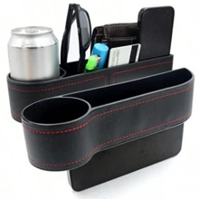 1 hộp đựng đồ khe ghế ô tô có thể điều chỉnh, kèm giá để cốc, chất liệu da thật, túi đựng đồ đa năng khe ghế ô tô, có thể đựng điện thoại, kính, chìa khóa, thẻ (Màu đen, bên lái/bên phụ) - phong cách A - Xem 12