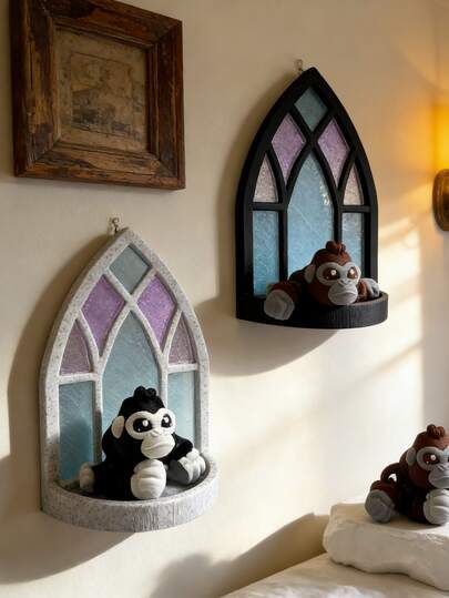 1pc Gothic Style 3D Printed Display Cabinet - Wall Mounted Desktop Storage Rack, Suitable For Action Figures And Children's Room Decor