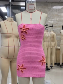 Women Cutout Crochet Bodycon Mini Dress Sleeeless Hollow Out Knit Short Dresses Open Back Slim Fit Beach Sundress - Màu xanh lam - Xem 6