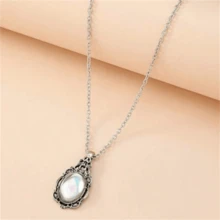 1 pieza Collar con colgante de piedra lunar vintage bohemia, accesorio de joyería de moda como regalo para mujeres - Plata antigua - Ver 2