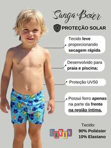 Lavin Basic Kids' Swim Trunks, UV Protection, Quick Dry, Sizes 4 To 16 - Tubarão - View 2