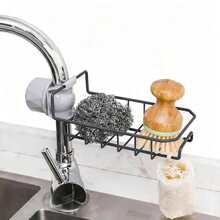 Estante para grifo de acero inoxidable grifo estante de almacenaje organizador cocina baño resistente anti oxidante multiusos fácil instalar presentación compacta maximiza espacio accesorios limpio - Negro - Ver 3