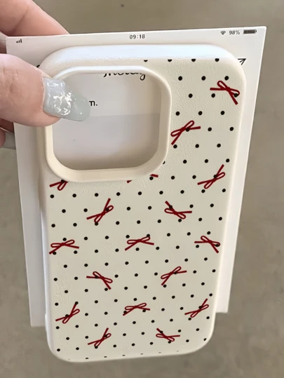 1pc White Polka Dot Red Bow Minimalist TPU Shockproof Phone Case, Compatible With Apple 17, 16, 15, 14, 13, 12, 11 Pro Max, Air, And Series