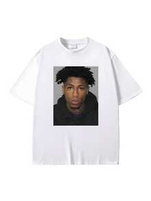 COOL SUMMER Rapper Youngboy Never Broke Again Mugshot T Shirt Men Men Hip Hop Vintage T-Shirt Men's Pure Cotton Tees Male Oversized Tshirt - 白色 - 查看 1