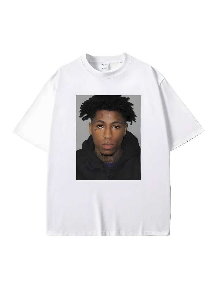 COOL SUMMER Rapper Youngboy Never Broke Again Mugshot T Shirt Men Men Hip Hop Vintage T-Shirt Men's Pure Cotton Tees Male Oversized Tshirt - 白色 - 查看 1