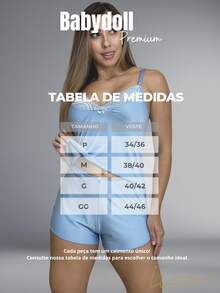 Pijama Baby Doll Malha Fria Tecido Fresquinho Roupa De Dormir Short Molinho Confortavel Langerie Sensual Renda - Azul bebê - Visão 5