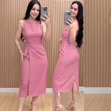 Women's Tailored Midi Dress With Elegant Side Tie - Hoa hồng Guaíba - Xem 1