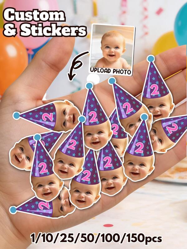 1/10/25/50/100/150pcs Customized Photo Stickers, Portrait Stickers, Personalized Stickers, Her Stickers, Customized Logo Stickers, Notebook Stickers, Cup Stickers, Car Stickers, Customized Stickers, Suitable For Birthday, Baby Shower, Family Gathering, Holiday Cake Decoration, Great For Home, DIY Party Enthusiasts, Event Planners, Can Be Used For Cake Decoration, Personalized Holiday Decoration, Dessert Garnish, Party Supplies