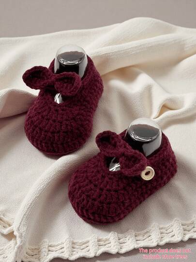 1 Đôi tất len móc thủ công cho bé sơ sinh có nơ, tất tập đi đan móc cho bé đi trong nhà.