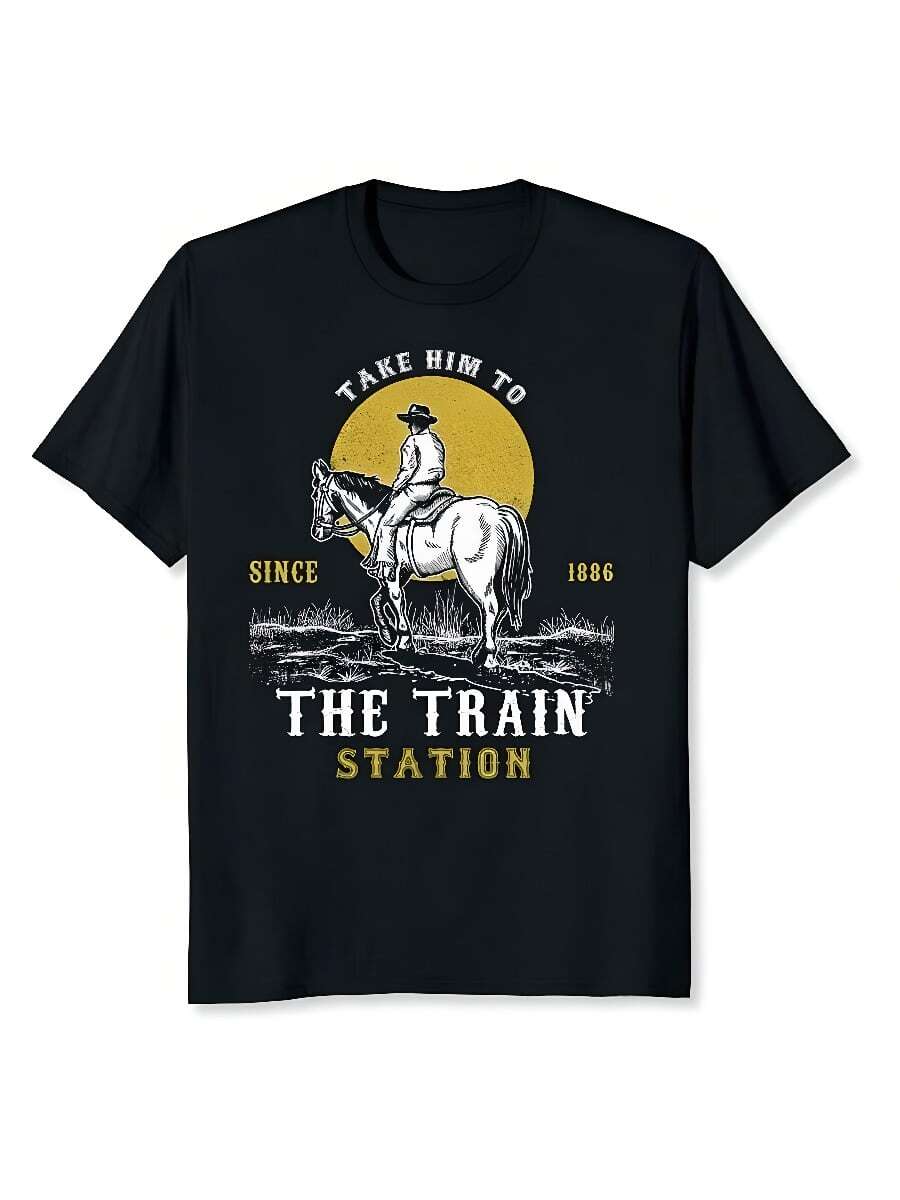 COOL SUMMER Take Him To The Train Station Since 1886 T-Shirt Anime Graphic T-Shirts High Quality 100Cotton Short Sleeve - 黑色 - 查看 1