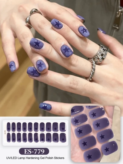 Cured Gel Nail Strips , Clear Base, 20 Pcs Gel Nail Wraps, Stickers, UV Light Required, Salon Quality, Long Lasting,ES20 Cross-Border Wholesale Drop Shipping Red Book Same Style Nail Stickers Nail Stickers For Fingertips Nails Nail Supplies