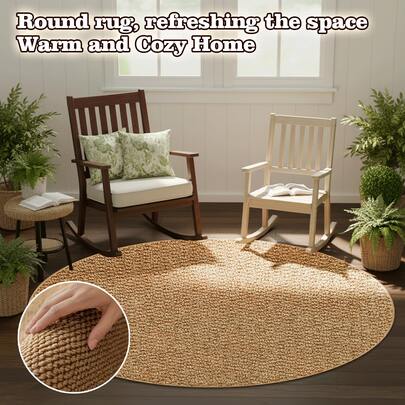 1 pièce Tapis rond à texture tissée/Tapis chaud pour salon, chambre à coucher, balcon, tapis de sol facile d'entretien et résistant aux animaux de compagnie/Tapis rond vintage pour salon, chambre à coucher, balcon/Tapis rond polyvalent/Tapis douillet pour salon, chambre à coucher, balcon/Tapis rond de style naturel, tapis de sol facile à nettoyer pour la maison