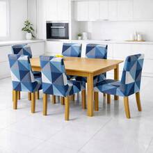 4-Seater Printed Chair Cover Kit For Kitchen Dining Room Gel Mesh Offer - Blue - View 2