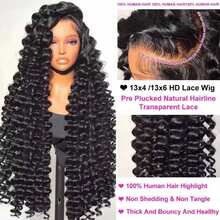 40 Inch 250% Density Human Hair Wig Brazilian Virgin 13x4 HD Lace Loose Deep Wave Lace Front Wigs Human Hair Pre Plucked Wet And Wavy Lace Front Wig Human Hair For Women With Baby Hair Natural Black Color - Natural Black - Xem 7