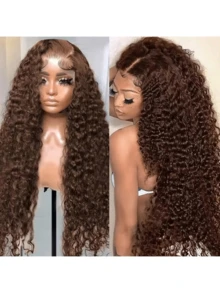 bling hair Perruque Lace Front Bouclée Marron Chocolat En Cheveux Humains - Water Wave Deep Curly - Dentelle Transparente 13x6 - Hairline Naturelle - Implantation Uniforme - Densité Naturelle - Perruque Longue Ondulée Effet Mouillé - Couleur Marron Chocolat Homogène - Structure Des Ondulations Définies - Perruque Ondulée En Cheveux Humains - Finition Soignée – Usage Quotidien Et Occasions – Lace Front 13x6 Respirante - S4 - 查看 2