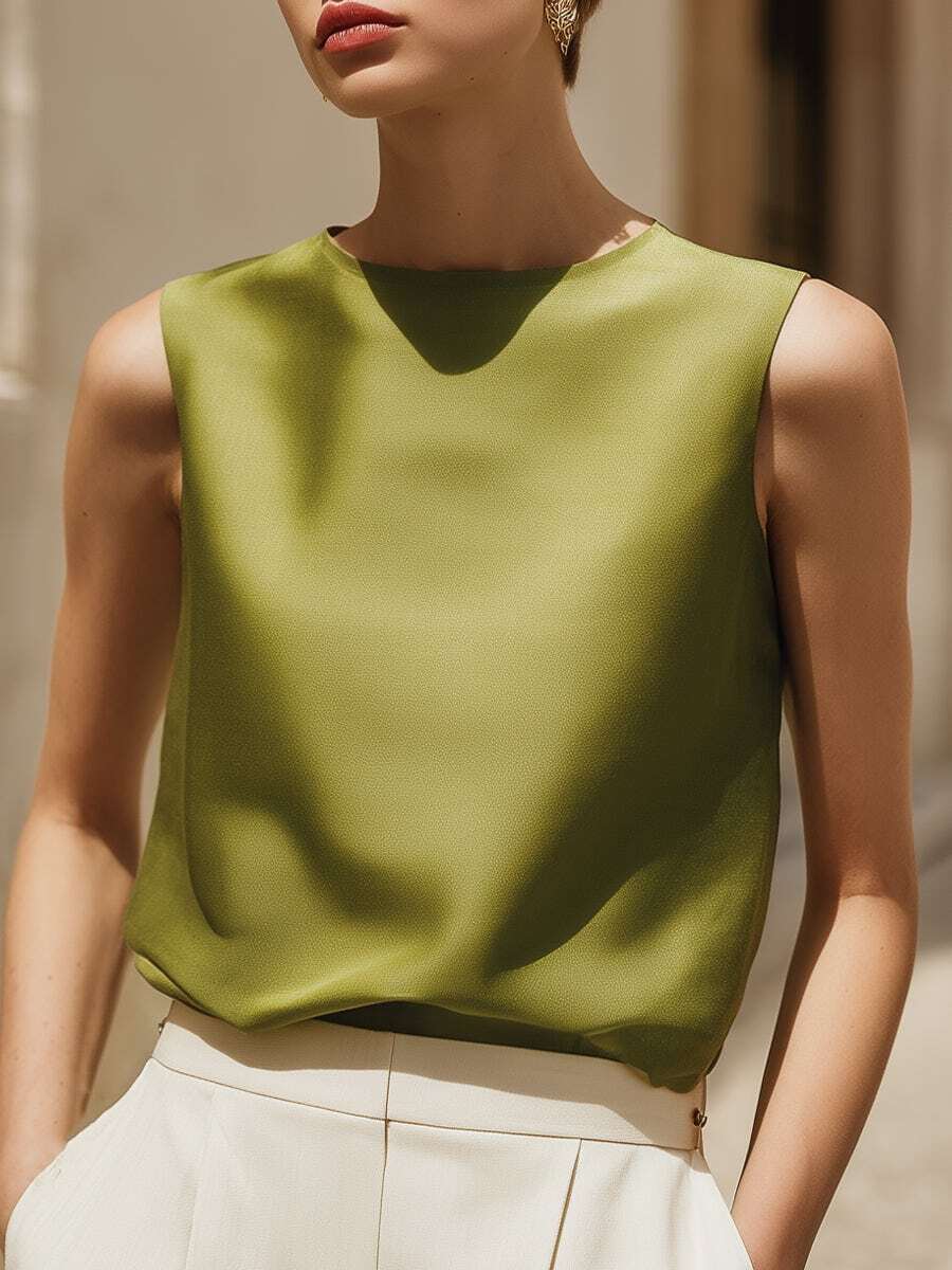 QIANZHIDU Áo tank top nữ ELVA thanh lịch, không tay, cổ tròn, màu trơn, có khóa cài phía sau cổ, thích hợp cho tiệc trà chiều, lễ tốt nghiệp, du lịch giải trí, đi làm, công sở, tiệc tùng, các dịp xã giao mùa hè. - Màu xanh chanh - Xem 1