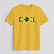 Camiseta Básica 100% Algodão Brasil Bandeira Futebol Campeão Camisa Unissex - Amarelo - Visão 5