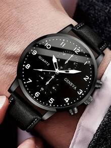 3pcs/Set Personalized Dial Quartz Fashionable Casual Elegant Business Exquisite Men's Watch, Versatile Wristwatch - Black - View 4