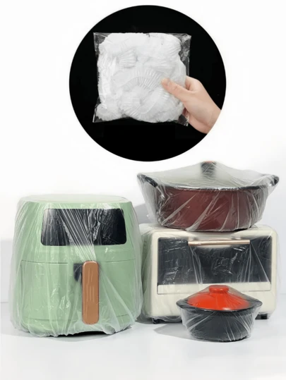 1/5/10/30/50/100 片装通用透明防尘罩，防水、防油、防尘。适用于微波炉、电风扇、电饭煲、烤盘、微波炉电暖器、电暖器等家用电器。