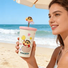 635毫升/21.47盎司 蜡笔小新动漫不锈钢保温杯，可爱设计，吸管杯，保温瓶，水瓶，保温杯，节日礼物 - 粉色 - 查看 3