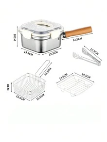 Frigideira Quadrada de Aço Inoxidável, Panela de Leite Doméstica, Panela de Macarrão, Fritadeira Portátil para Tempura para Uso Externo, Compatível com Fogões Comuns, para Cozinhar, Segurar Sopa, Servir Alimentos - Multicolorido - Visão 16