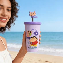 635ml/21.47oz Anime Crayon Shin-Chan Stainless Steel Insulated Cup, Cute Design, Straw Cup, Thermos Bottle, Water Bottle, Insulated Cup, Holiday Gift - Purple - View 3