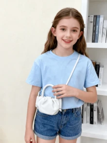 Kids Fashion Handbag New Crossbody Bag For Little Girls Cloud Pleated Pu Leather Mini Bag Gift, White/Black/Pink/Yellow/Green - Multicolor - View 2