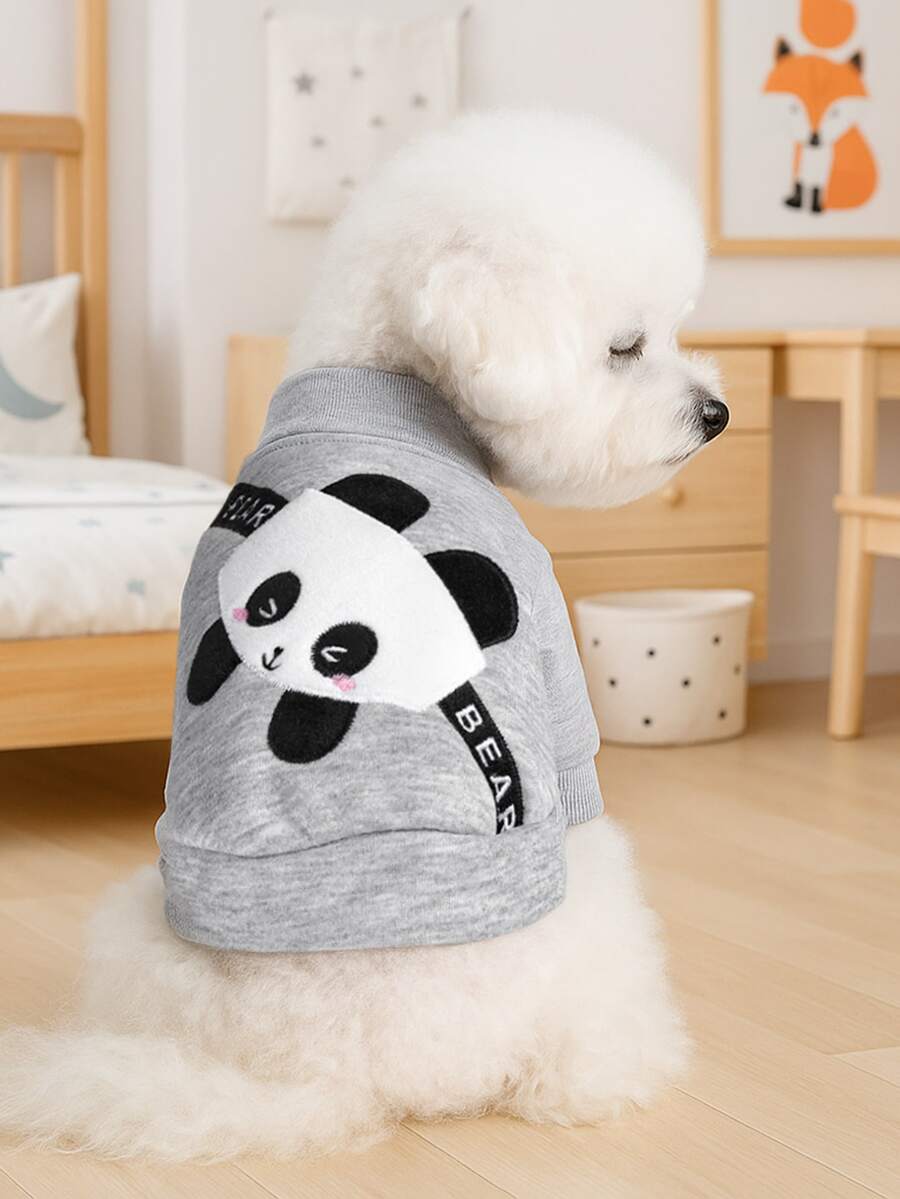 1件宠物衣服，猫狗服装，小型犬幼犬套装，可爱熊猫图案舒适卡通连帽衫，适合小型宠物 - 灰色 - 查看 1