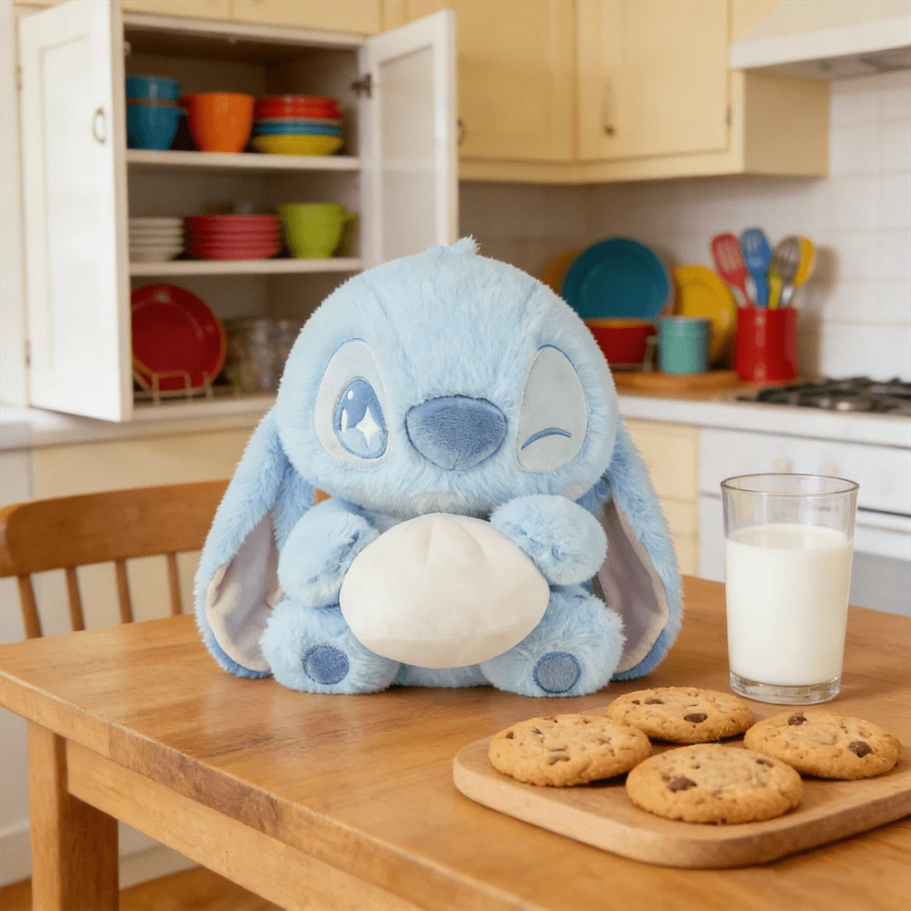 Búp bê nhồi bông Stitch ngồi hình bánh mì trong bộ sưu tập đồ ăn tiệc của MINISO Disney, kích thước 11,42 inch/29cm, hình hoạt hình Stitch dễ thương, dùng làm gối trang trí nhà cửa, quà tặng sinh nhật và Giáng sinh. - Màu xanh lam - Xem 1