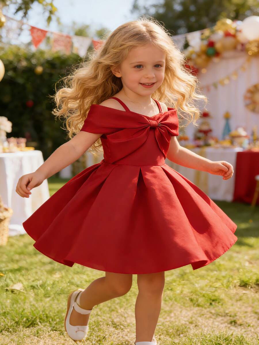EHOMKIDS Vestido con decoración de lazo para niña, vestido de princesa de satén de unicolor para boda y fiesta, para niñas mayores
