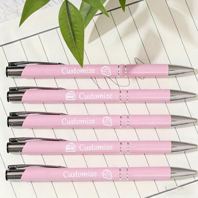 [Custom] 20pcs Multi-Color Metal Customized Ballpoint Pens, Customized With Your Logo And Name, With Strawberry Cake Pattern, Corporate Customization