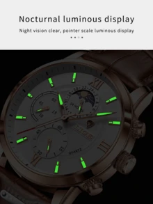LIGE Fashion Men's Quartz Watch Sun-Moon Dial Design Water-Resistant For Daily Wear Luminous Classic Triple-Subdial Design Clock-Style Hour Hand Men's Timepiece - Silver - View 5