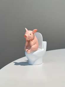 可爱坐姿小猪浴室摆件，PVC材质，可放置于台面或墙面，亦可悬挂于家庭办公室、客厅等处，家居装饰，浴室配件，雕塑摆件 - 多色 - 查看 4