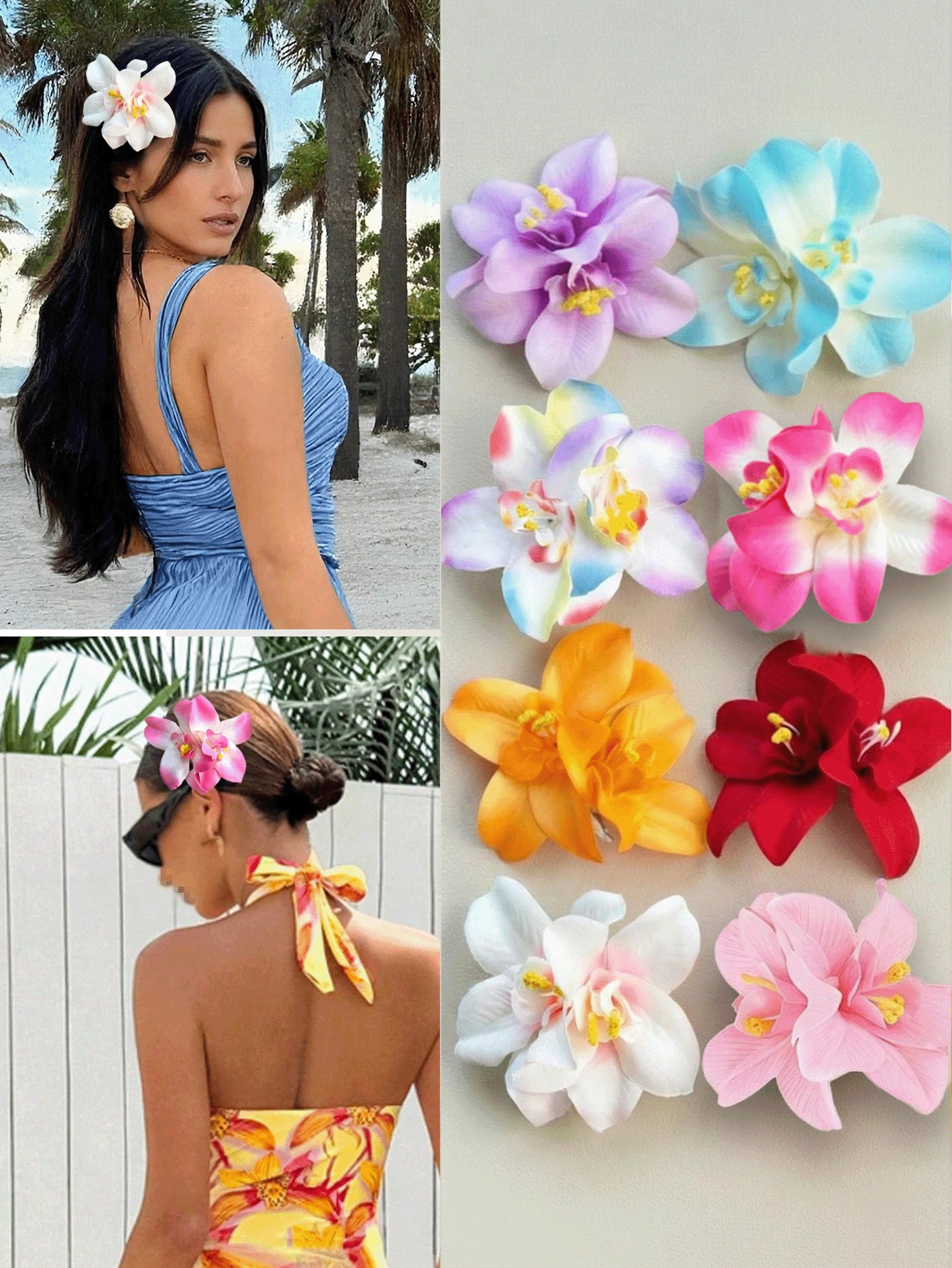 Bộ 8 kẹp tóc hoa nhiệt đới Hawaii cỡ lớn dành cho nữ, phụ kiện tóc hoa cúc Gerbera nhân tạo nhiều màu sắc, thích hợp cho mùa hè, đi biển, tiệc tùng, đám cưới, ngày Valentine theo phong cách Boho (Đỏ, Vàng, Hồng, Xanh), phụ kiện đội đầu, kẹp càng cua, kẹp tóc, ghim cài tóc