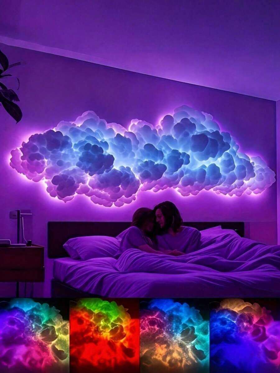 DIY Cloud Lamp, Colorful Lightning Cloud Lamp With Dynamic Lighting Effects, Ideal For Bedrooms, Game Rooms, Parties, Hotels, And Cafes As Dreamy Themed Holiday Decor. Dynamic Color-Changing Ambient Lighting, LED Strip Light, Bedside Night Light, USB-Powered Wall/Ceiling Lamp, The Ultimate Novelty Lighting Fixture For Creating Magical Scenes. - Cloud Lamp - View 1