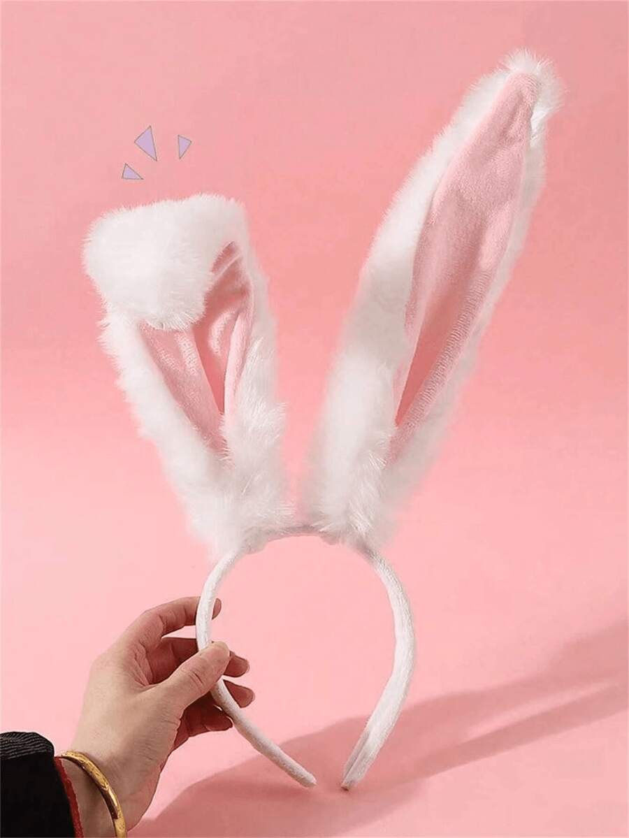 1个女士毛绒兔耳装饰发箍，毛绒兔耳发箍，柔软仿毛兔耳发箍，可爱角色扮演服装配饰，适合派对和万圣节，母亲节礼物，舒适轻便，节日派对头饰，柔软天鹅绒内耳面料，完美适用于复活节、生日和拍照，可爱圣诞派对头饰，优雅波西米亚风秋冬季母亲节毕业典礼美容家居发饰发箍 - 彩色 - 查看 1
