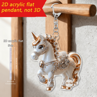1/3pcs Unicorn D-Shaped Keychain, 2D Acrylic Flat Hanging Decor, Unicorn Decorated With Diamond Design, Perfect For Backpack Keychain Pendant And Gift To Friends.