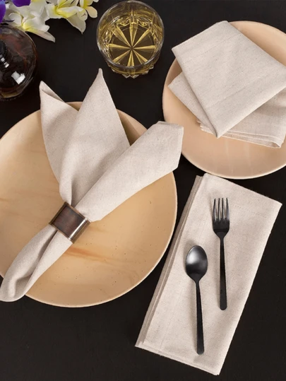 2/6/12pcs Japanese Style Minimalist Solid Color Linen Napkins, Wrinkle-Resistant, Washable And Reusable, Suitable For Wedding, Party, Living Room, Dining Room, Home Decor