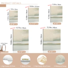 3幅现代海岸线条抽象风景水彩画，灰绿色调，帆布水墨画，春季墙面装饰画，可选择带框或不带框，家居装饰，理想的乔迁礼物，适用于宿舍、公寓、酒店、客厅、卧室、浴室、办公室墙面装饰 - 彩色 - 查看 9