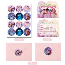 KPOP Demon Hunter Party Invitation Set - Set Includes 12 Fill-In Cards, 12 Envelopes, And 12 Stickers, With Cute Cartoon-Themed Birthday Invitations - Multicolor - View 11