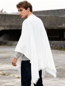 Men's Minimalist Solid Color Casual Lightweight Poncho Shawl, Suitable For Outdoor And Daily Use, Spring/Autumn - Multicolor - View 6
