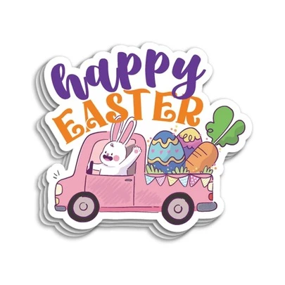 60张/30张复活节快乐包装贴纸，兔子卡车复活节彩蛋贴纸，适用于小型企业信封、运输箱、礼品包装和派对装饰